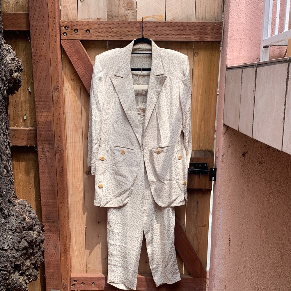 Vintage Cream/Leopard Print Blazer and Pants Set